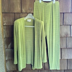 Vintage Primavera 🇨🇦 Set Acetate Cardigan & Pants Lime Green Made In Canada M